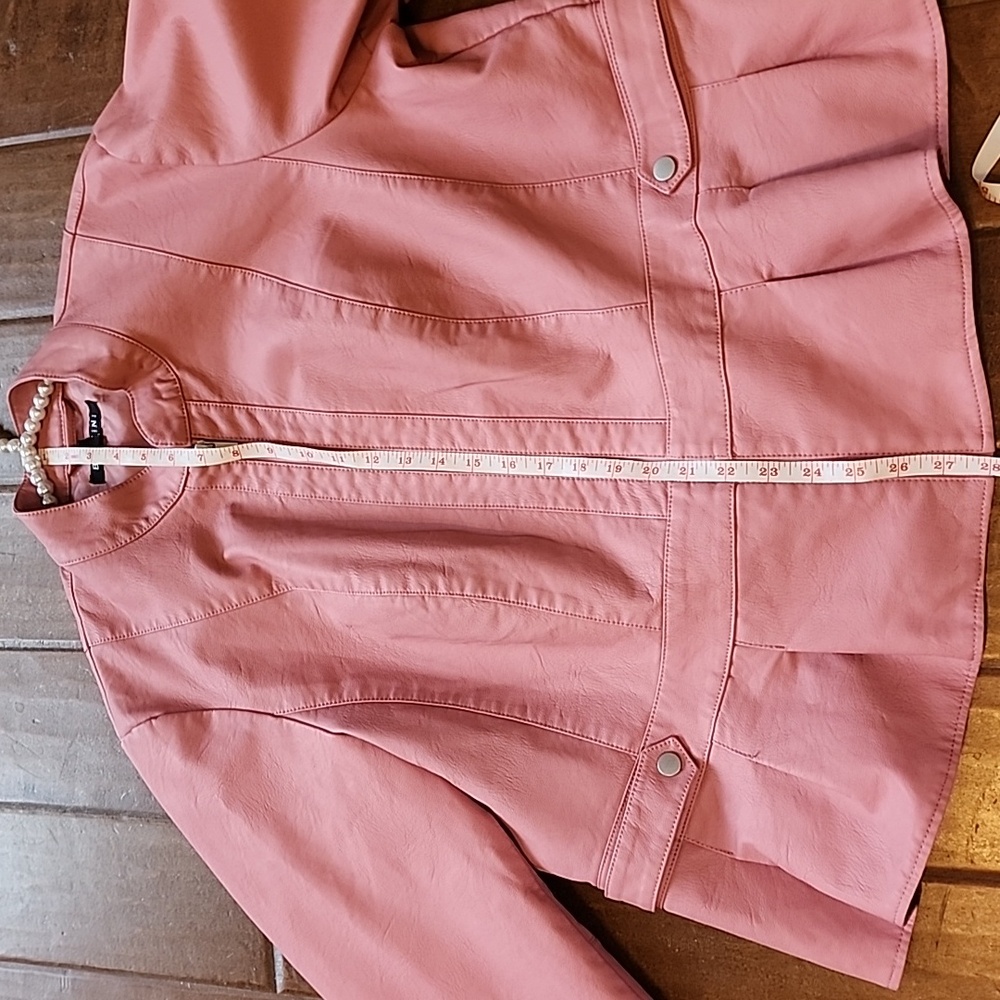 Baccini Blush Soft Pink Vegan Leather Zip Up Peplum Longsleeve Jacket Coat - Picture 6 of 12